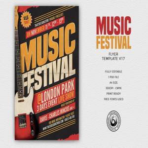 潮流音乐派对活动传单PSD模板v17 Music Festival Flyer PSD V17