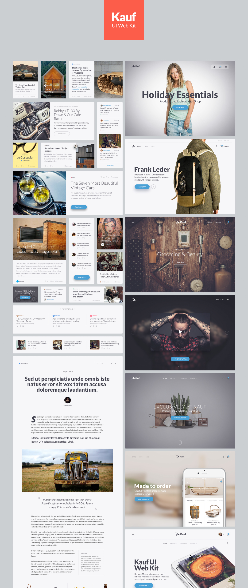 小众有格调的电商网站设计模板 Kauf UI Web Kit [PSD]