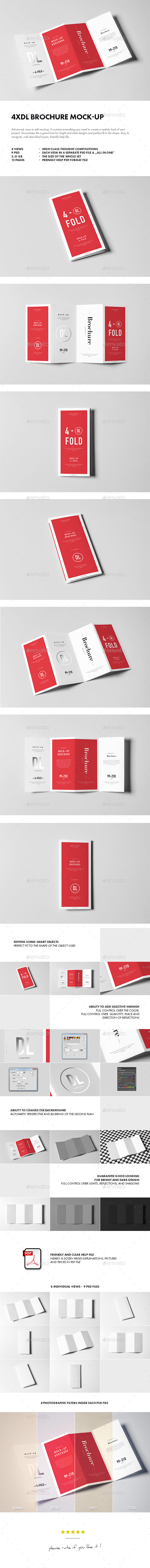 4折页小册宣传单展示样机 4xDL Brochure Mock-up