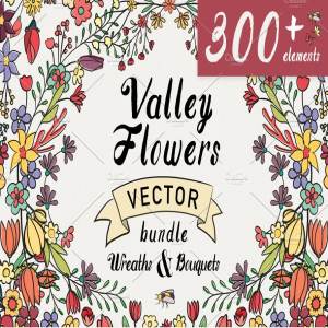 繁花似锦水彩花卉插画集锦 Valley Vector Floral Bundle