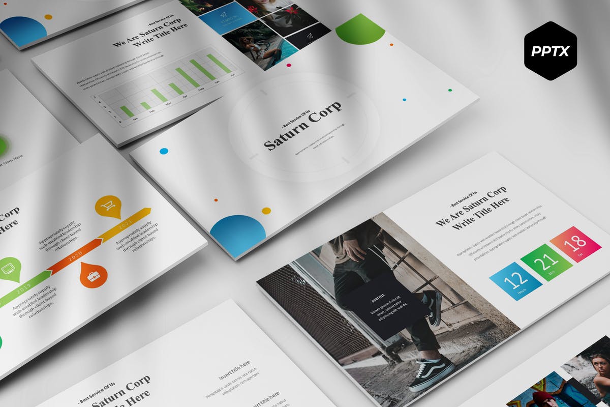 企业全方位宣传PPT幻灯片模板设计 Saturn Corp – Powerpoint Template