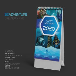 2020年潜水主题翻页台历设计模板 2020 Sea Activities Calendar Pro插图1