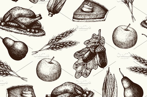 秋季农作物素描植物剪贴画素材 2 Vector Autumn Patterns