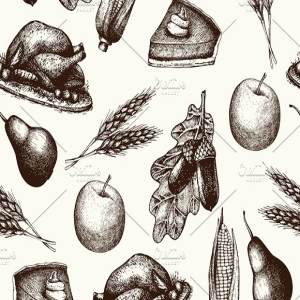 秋季农作物素描植物剪贴画素材 2 Vector Autumn Patterns