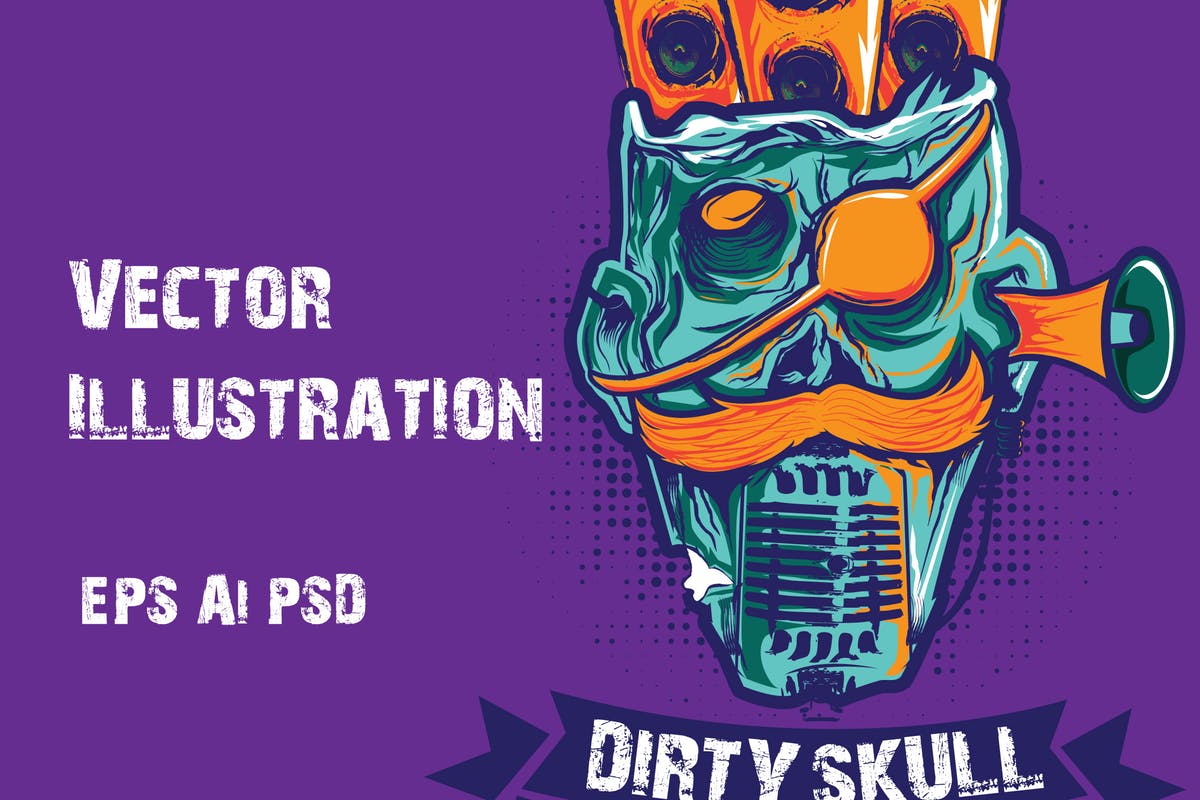 脏骷髅矢量插画 Dirty Skull Illustration Vector