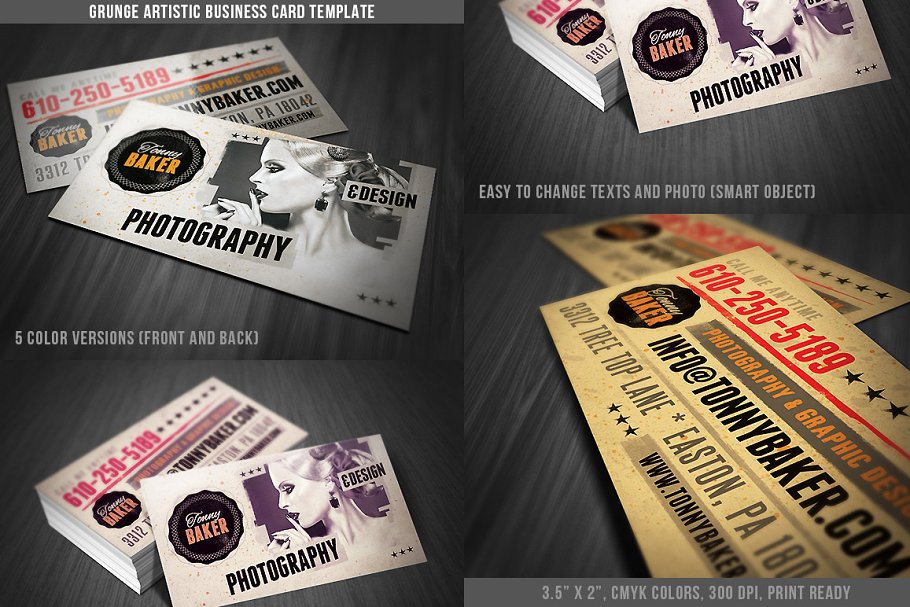 特色垃圾摇滚风格名片模板 Grunge Business Card Template 01