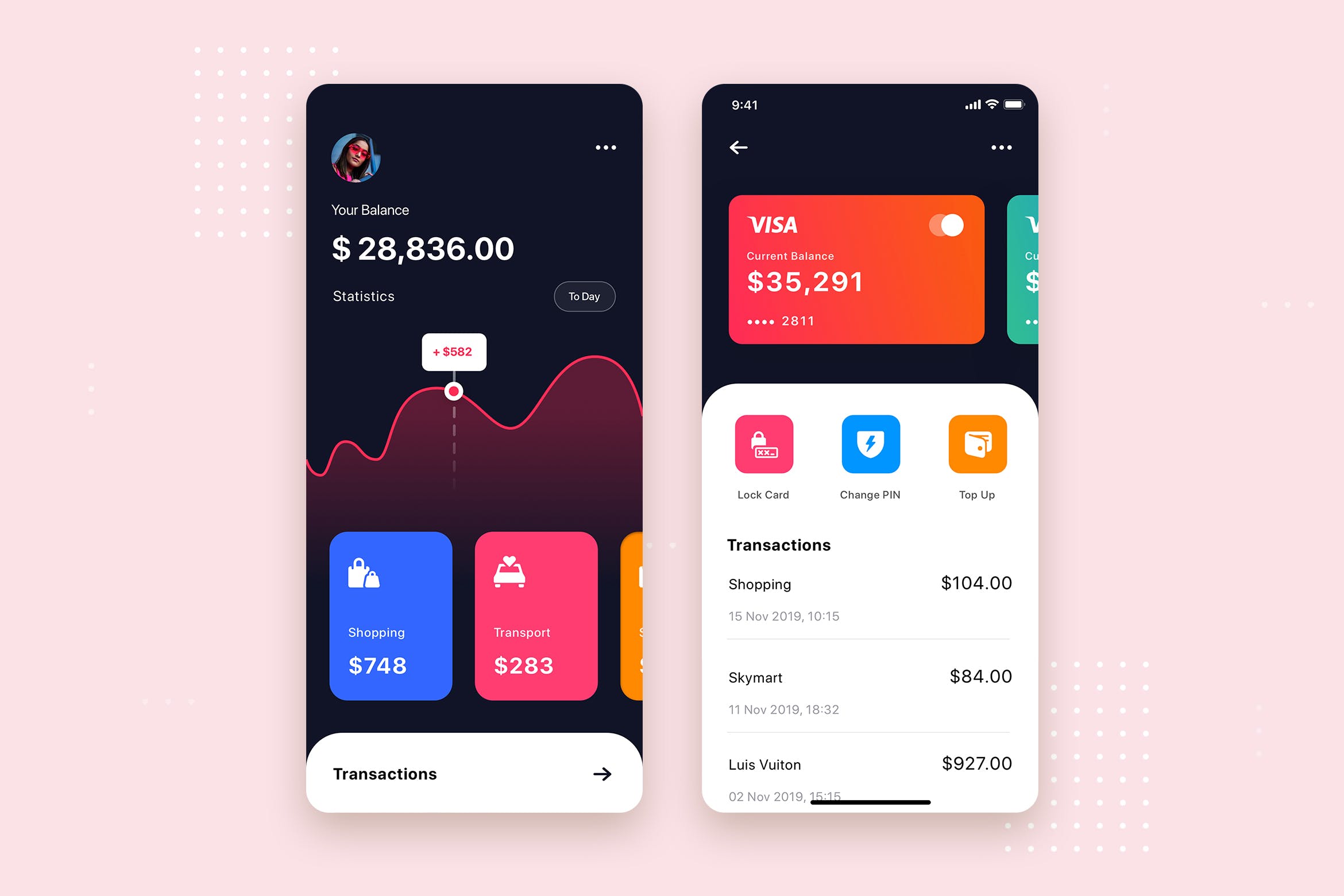 网上银行APP应用用户界面UI设计模板 Bank App UI Kit Template