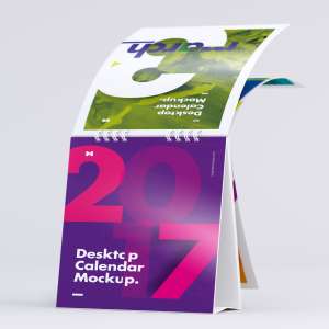 纵向桌面日历设计翻页效果样机模板2 Desktop Portrait Calendar Mockup Turning Pages 2
