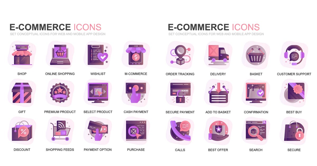 现代扁平化渐变设计风格电子商务主题图标素材