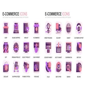 现代扁平化渐变设计风格电子商务主题图标素材