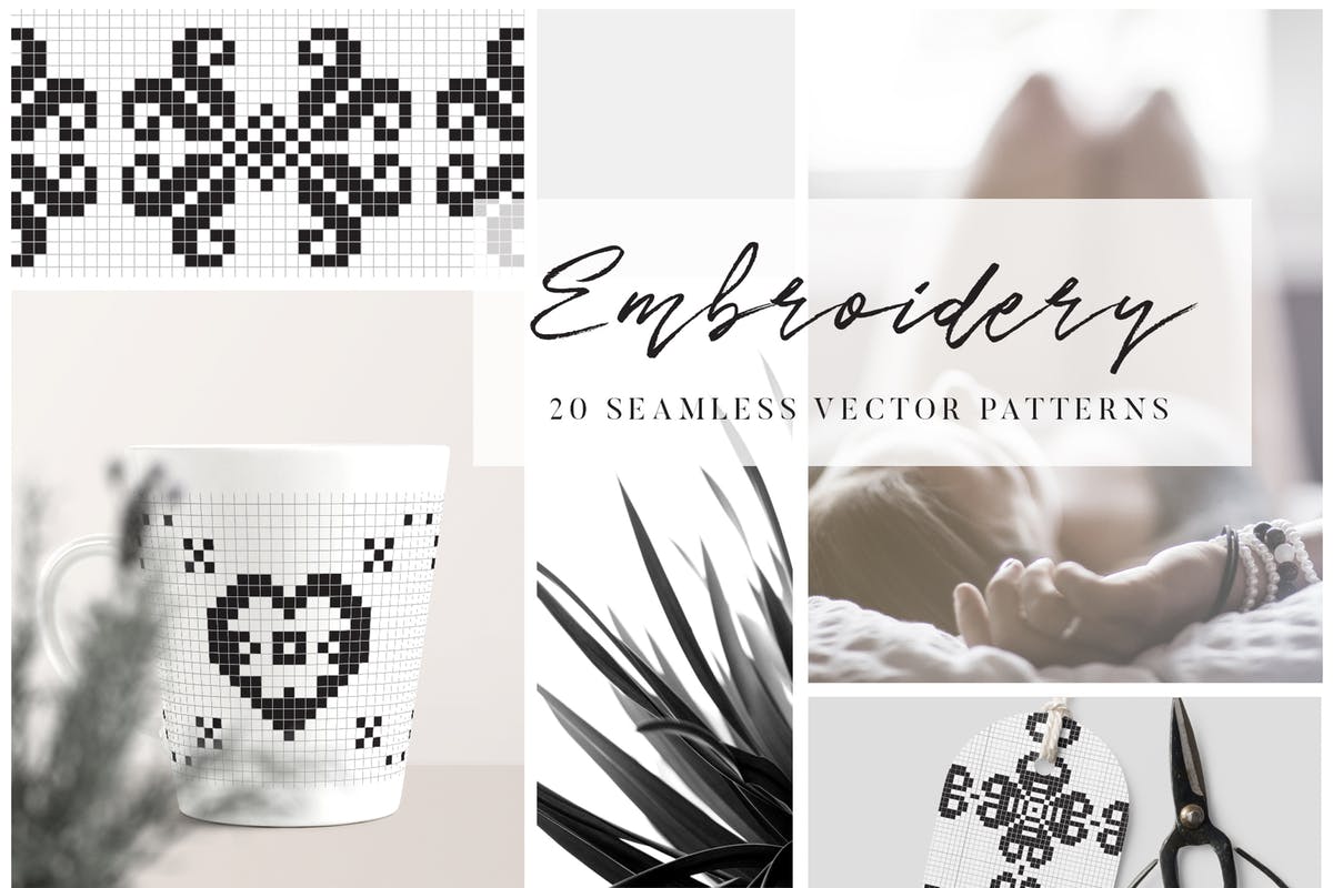 刺绣风格矢量图案 Embroidery Style Vector Patterns