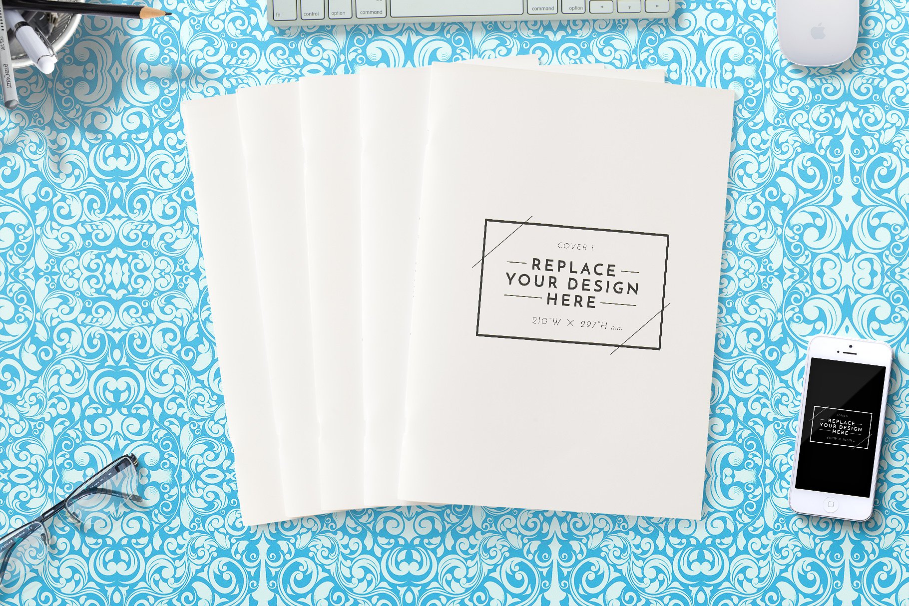 方形杂志、小册子、目录样机模板[2.45GB] Portrait Brochure Mockups