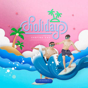 夏季假日刺激冲浪活动宣传海报