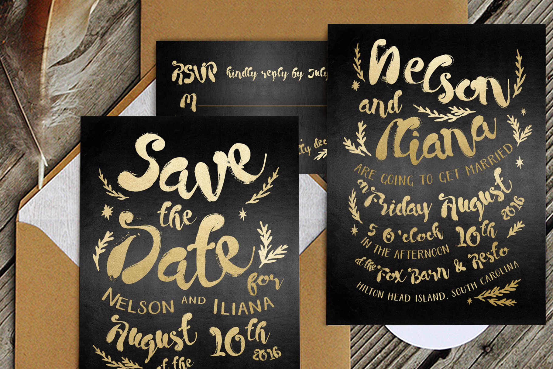 黑金嬉皮士婚礼设计套装 Black & Gold Hipster Wedding Suite