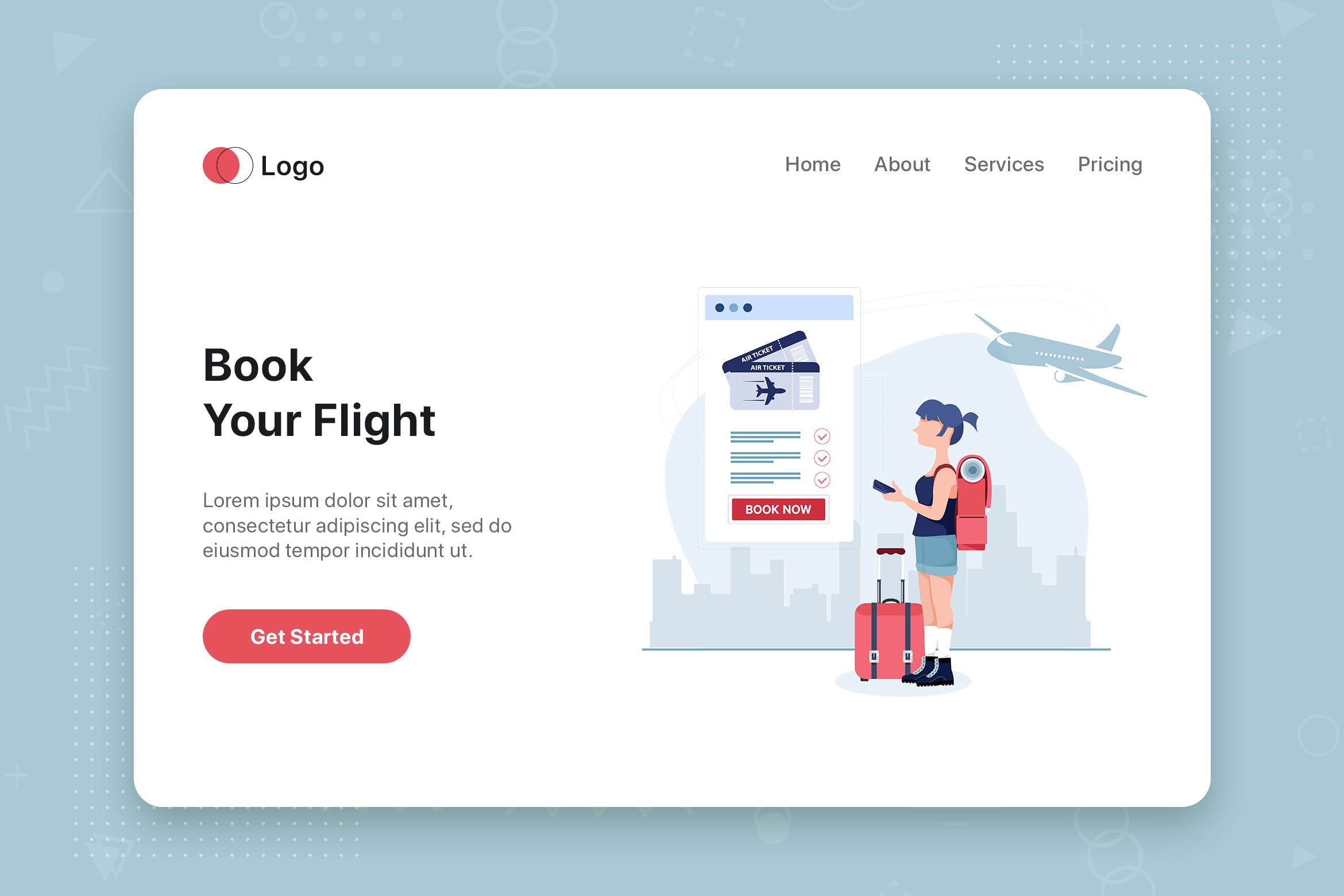 机票航班预订主题网站首页设计概念插画 Modern flat design concept of Book your flight