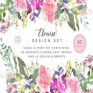 埃洛伊斯水彩花卉剪辑集 Elouise – Flower Clipart Set