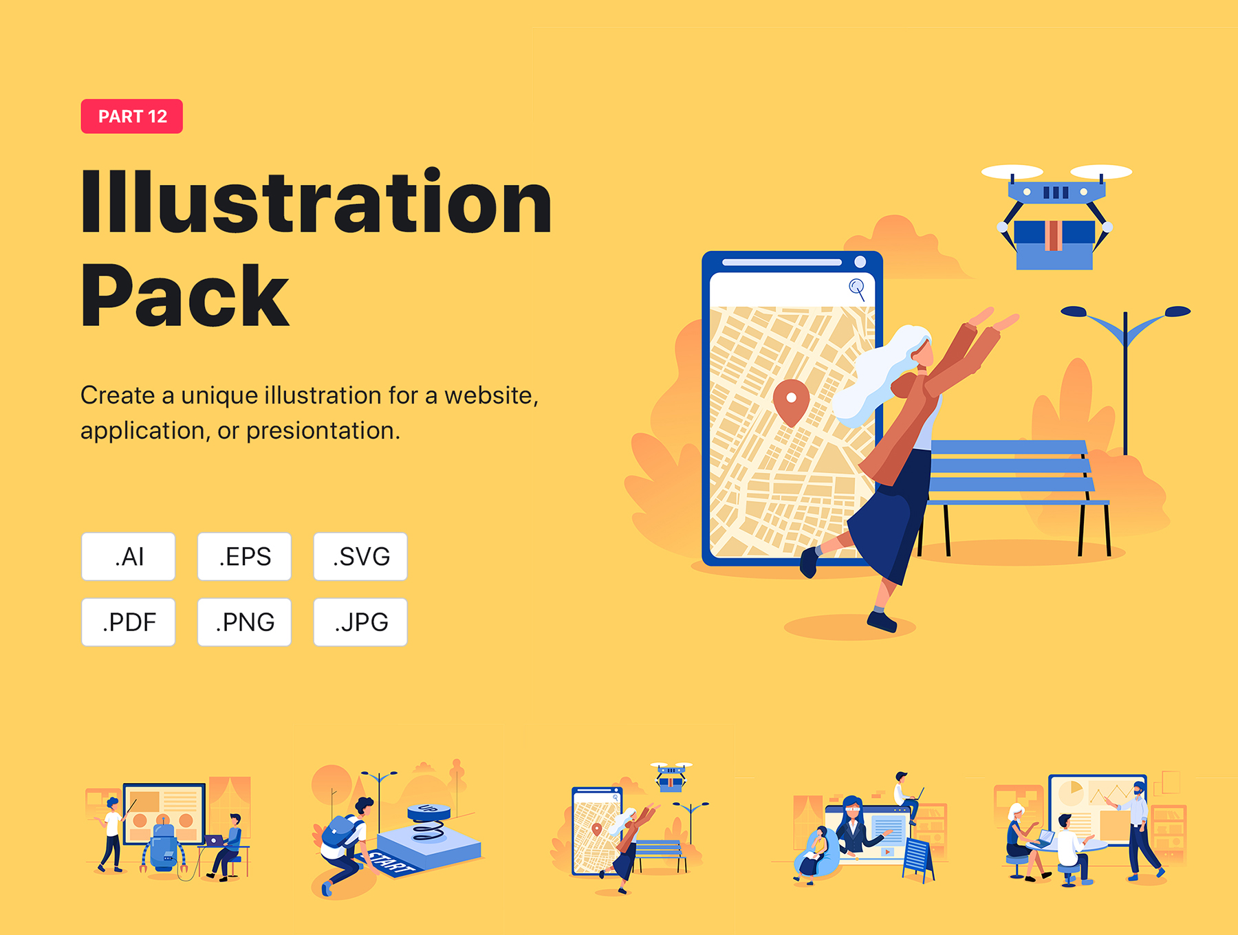 一流设计素材网下午茶：工作场景概念矢量插画素材下载[Ai]