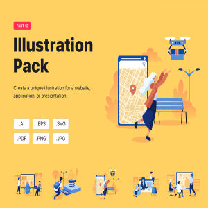 一流设计素材网下午茶：工作场景概念矢量插画素材下载[Ai]