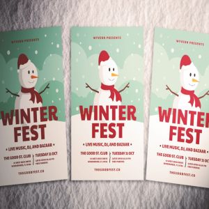 雪人背景圣诞节主题海报传单设计模板 Christmas Flyer