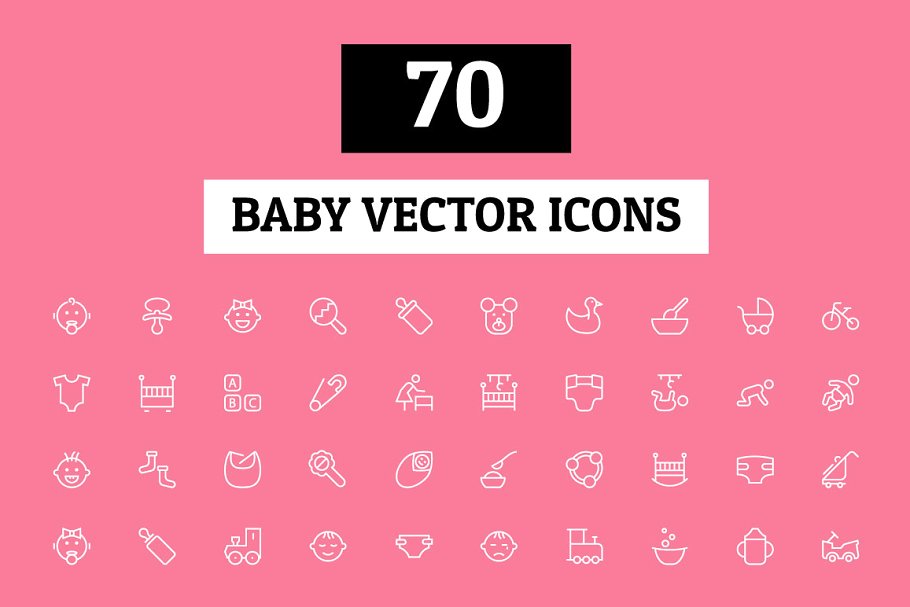 70枚婴儿育儿主题矢量图标 70 Baby Vector Icons