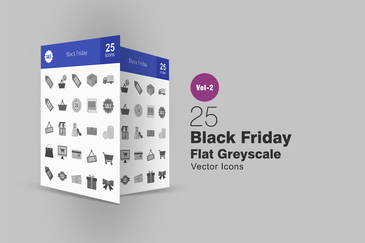 25个黑色星期五购物节主题灰阶图标 25 Black Friday Greyscale Icons