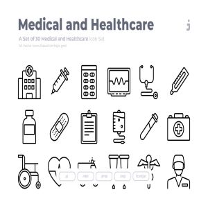 30枚医疗保健主题Outline风格矢量图标 30 Medical and Healthcare Icons – Outliner
