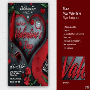 深红色情人节主题传单PSD模板 Rock Your Valentine Flyer PSD