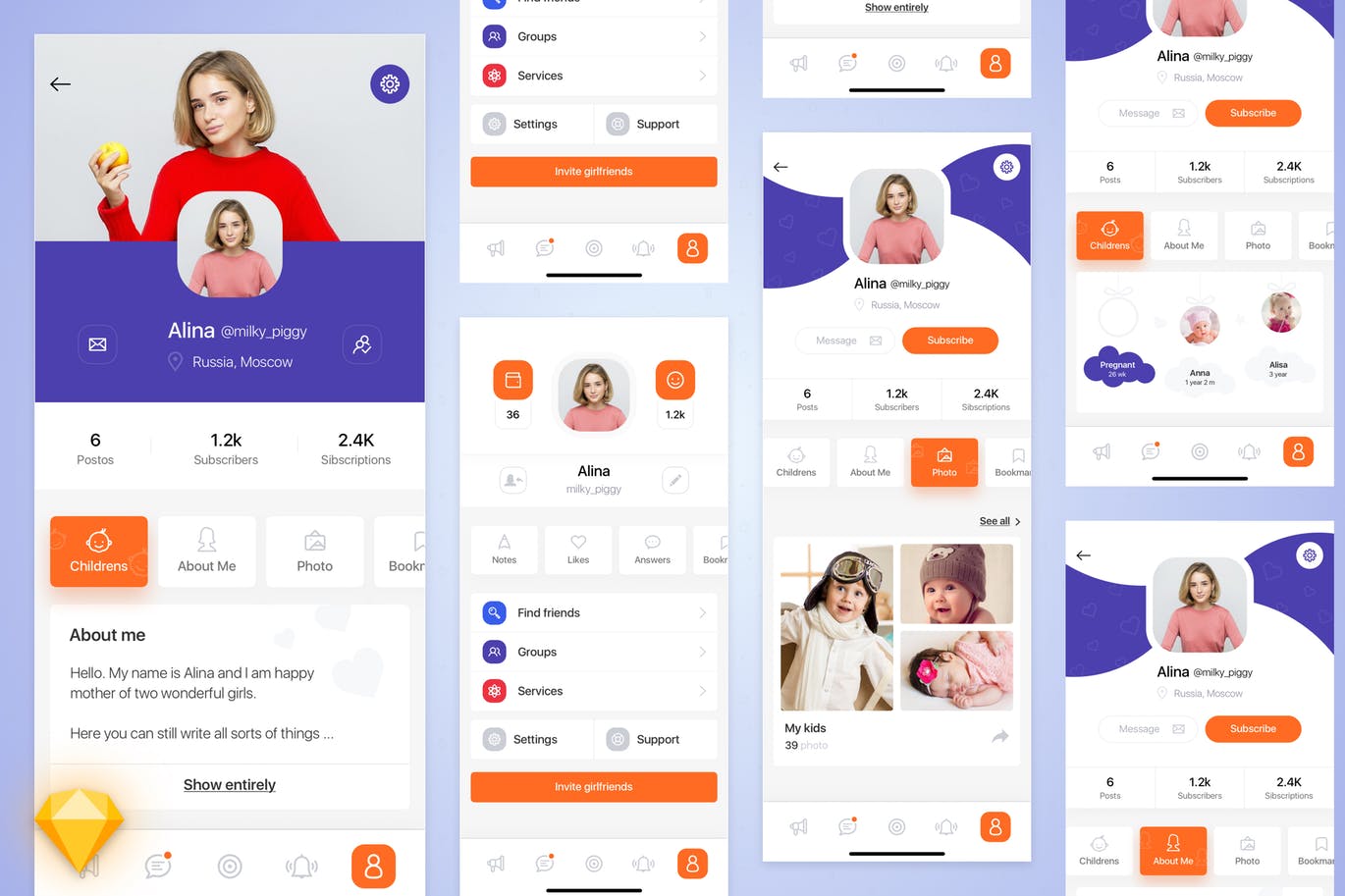 育儿APP应用用户界面设计UI套件 Mom-life mobile app UI Kit