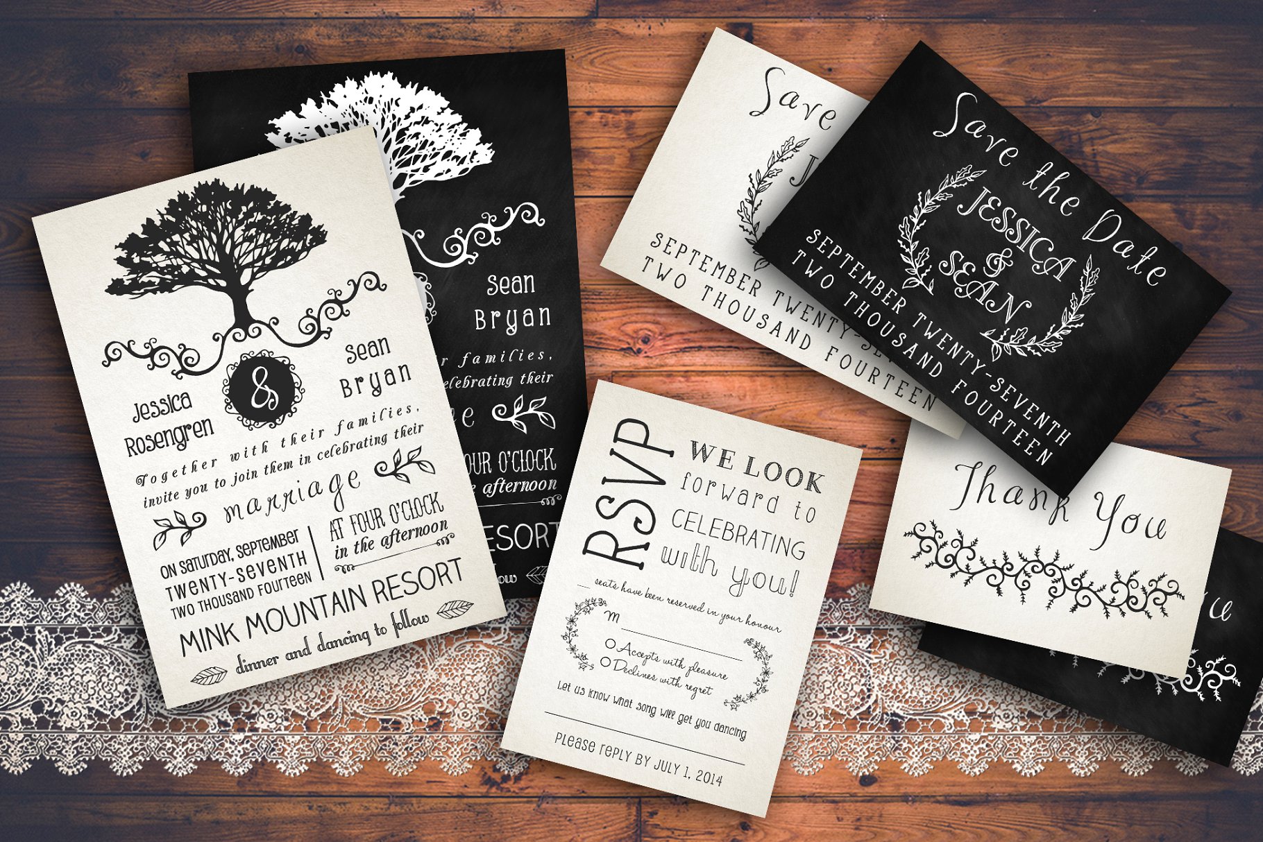 乡村婚礼邀请函套装 Rustic Wedding Invitation Pack