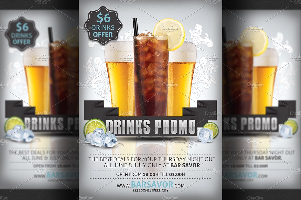 冷饮广告促销宣传传单模板 Drinks Promo Flyer Template