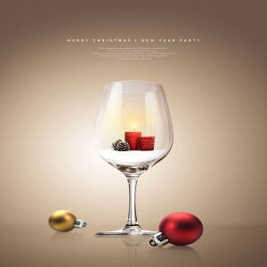 红酒杯圣诞节活动邀请海报设计模板