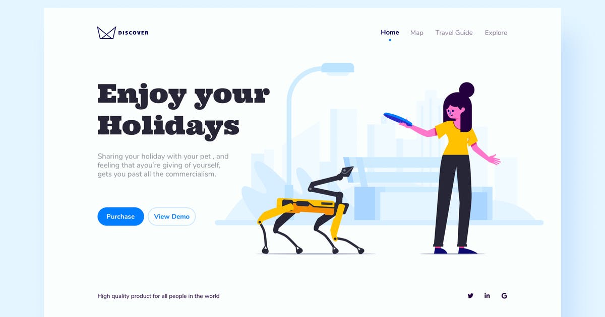 机器人宠物概念插画网站着陆页设计模板 Robot Pet Landing Page Template