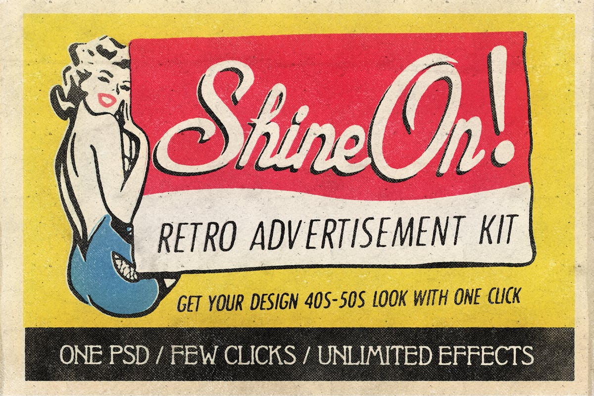 19世纪40-50年代复古风格广告设计图层样式 Shine On – Retro Advertisement Kit