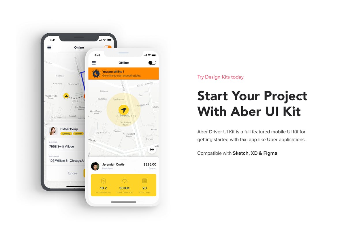 类滴滴出行打车软件APP应用UI套件 Aber Driver UI Kit
