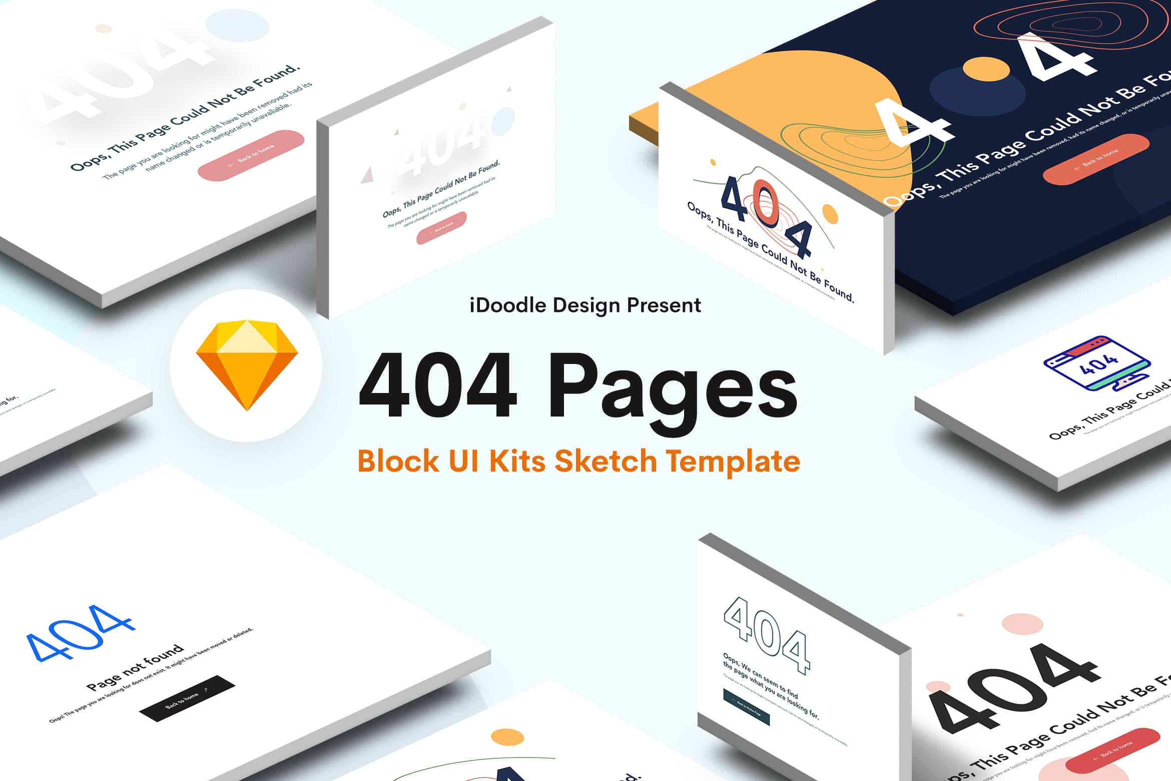 创意404错误页面UI设计SKETCH模板 Creative 404 Block UI Kits Design