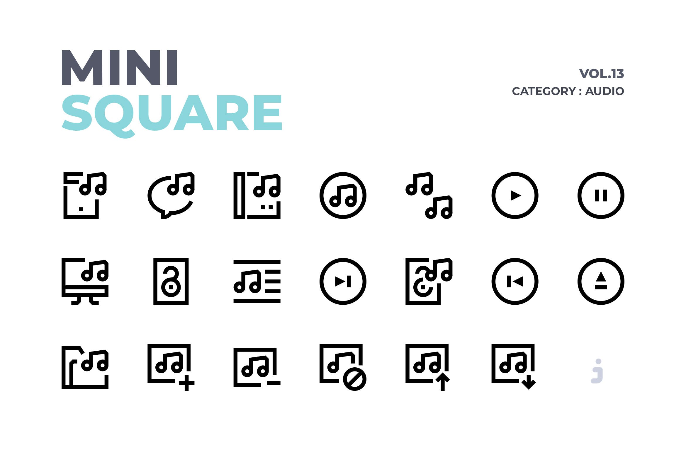 60枚音乐音频主题线性图标素材 Mini square – 60 Audio Icons
