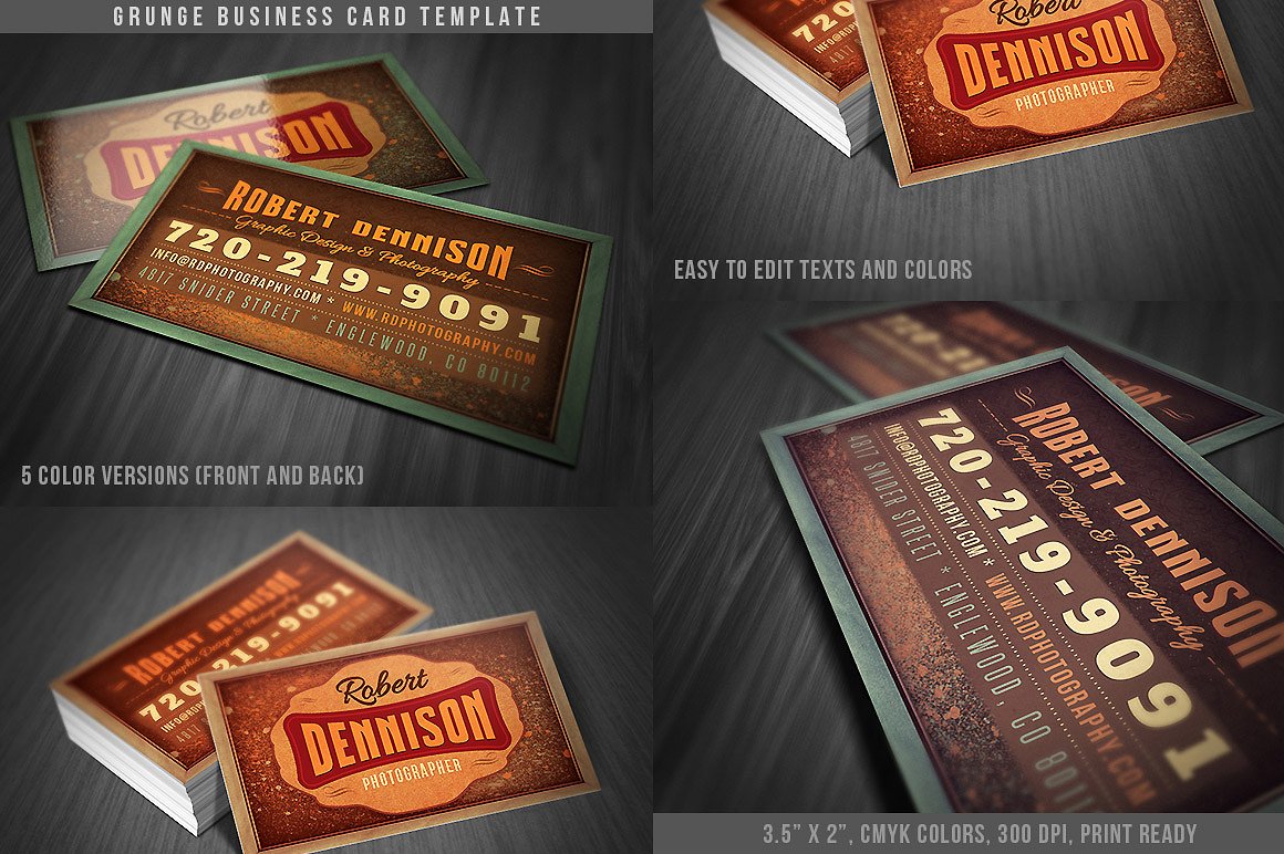 复古怀旧风格企业名片设计模板 Grunge Business Card Template 02