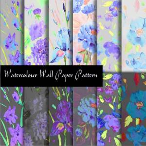 紫色水彩花卉图案背景纹理 Watercolor Floral Pattern Purple