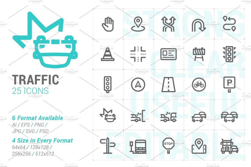 25枚交通线描图标打包下载[PNG，JPG，SVG，EPS，AI ]