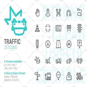 25枚交通线描图标打包下载[PNG，JPG，SVG，EPS，AI ]