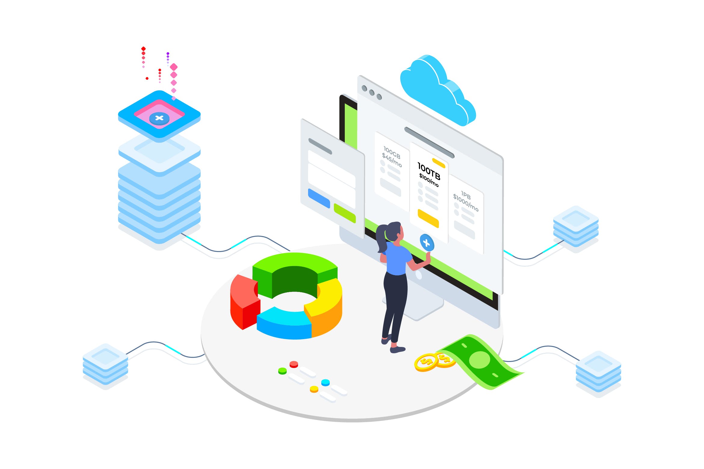 区块链技术容量和带宽主题等距概念插画v4 Capacity and Bandwidth Blockchain Isometric 4 – TU
