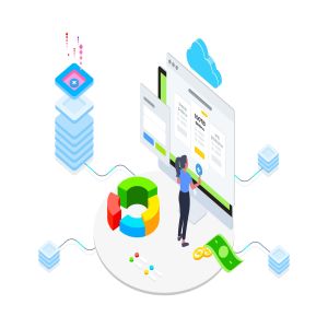 区块链技术容量和带宽主题等距概念插画v4 Capacity and Bandwidth Blockchain Isometric 4 – TU