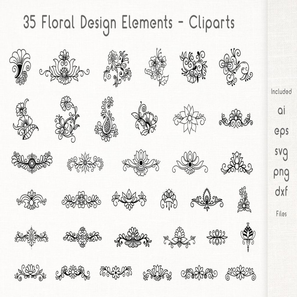 35个矢量手绘花卉设计元素剪贴画素材 Floral Design Elements – Cliparts插图