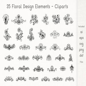 35个矢量手绘花卉设计元素剪贴画素材 Floral Design Elements – Cliparts