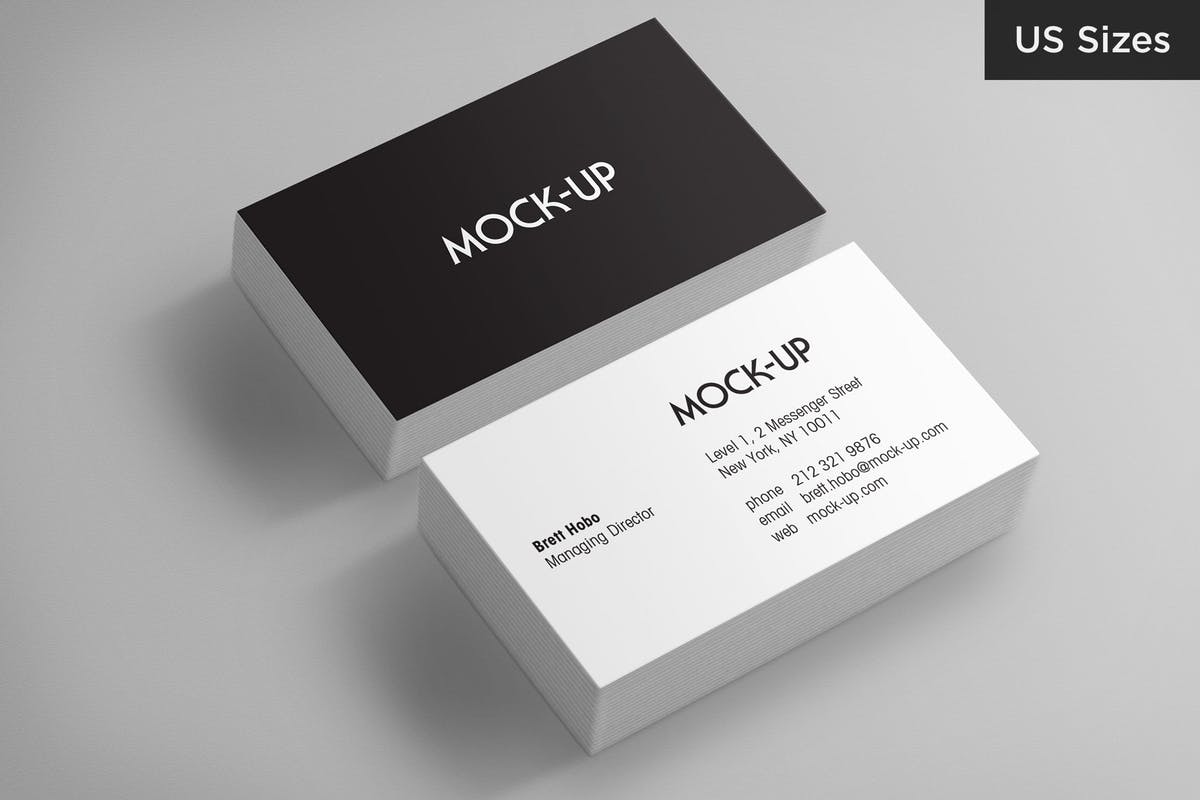 美国尺码简约风企业名片样机模板 Business Card Mockups – US Sizes