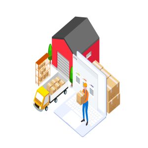 货物管理金融业务场景等距概念插画v2 Goods Management by Finance Isometric – FV