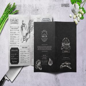 复古素描设计风格双折页餐厅菜单模板设计 Sketch Bifold Menu – A4 and US Letter