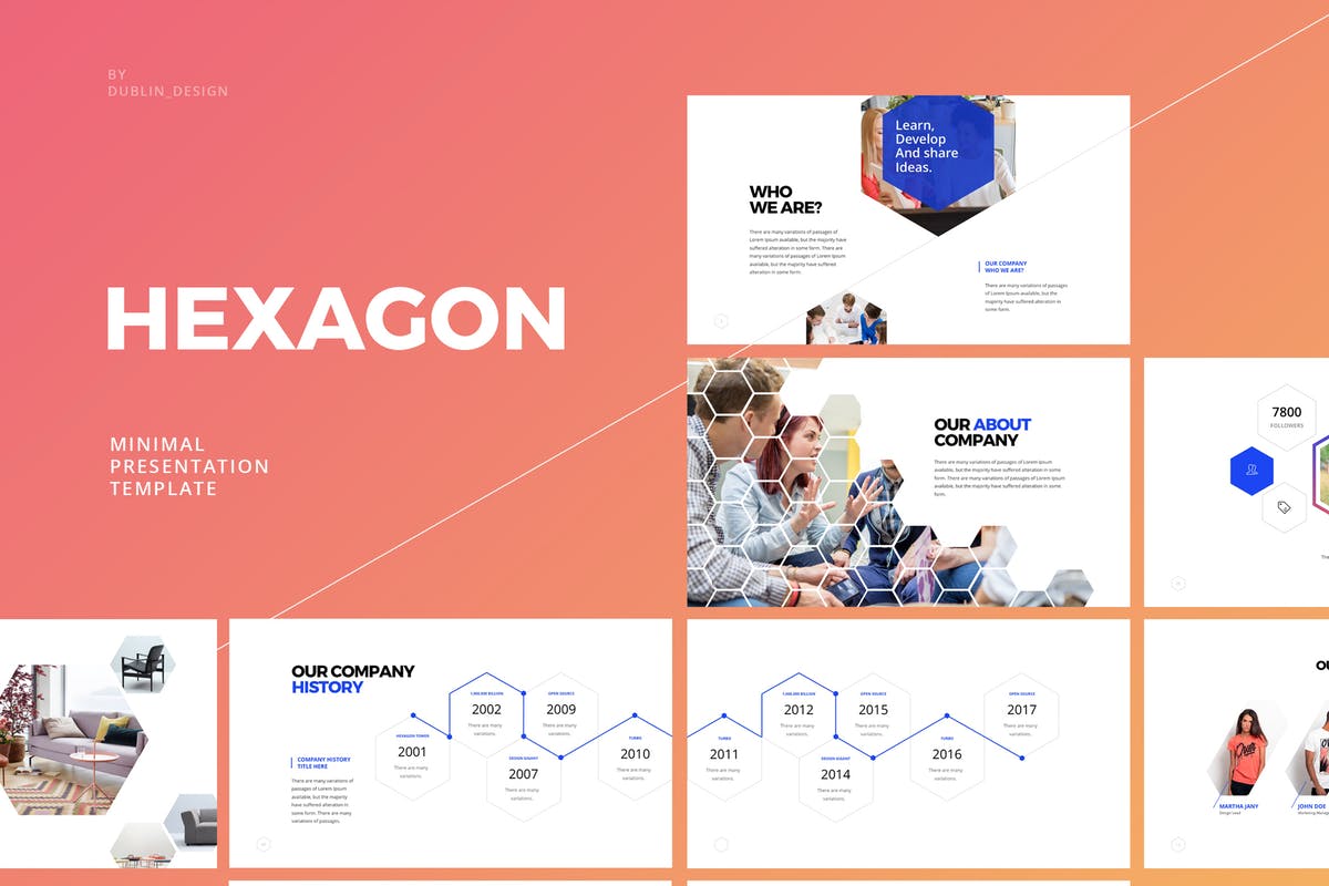超高品质创业公司路演/项目投标PPT幻灯片模板 Hexagon – Powerpoint Template