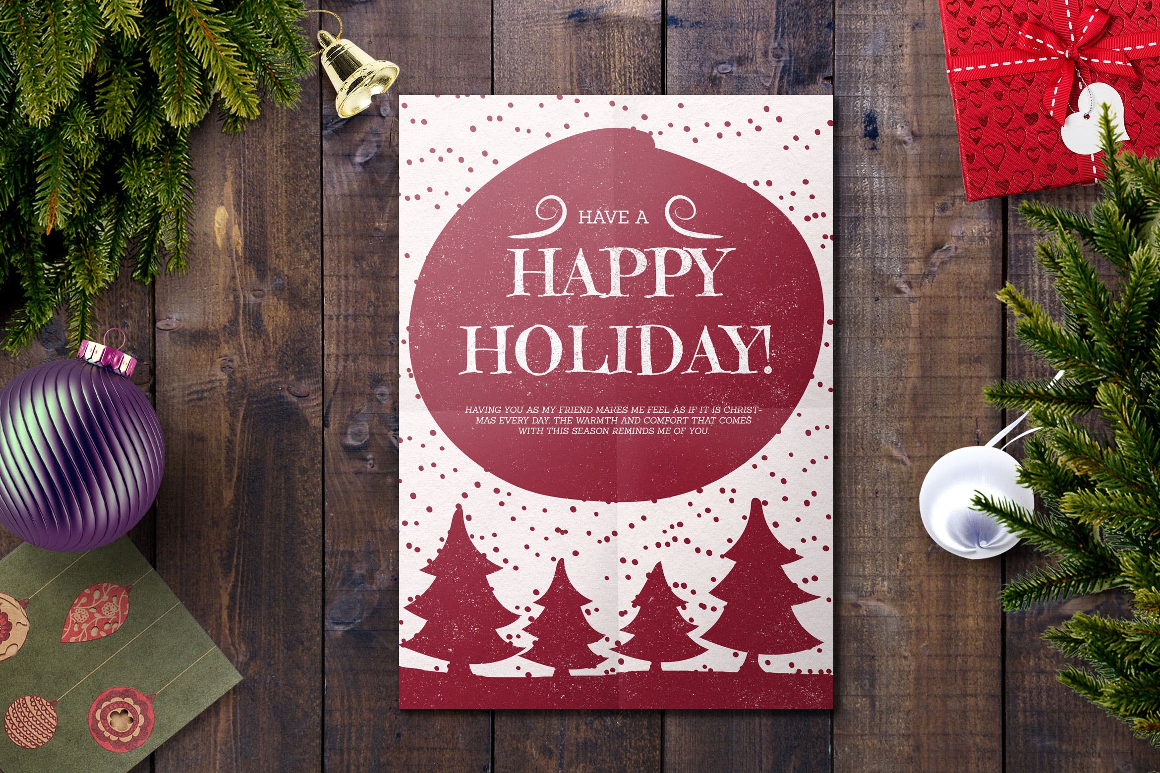 简约手绘图案圣诞贺卡设计模板 Christmas Card Template