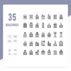 建筑图形矢量图标素材下载 Buildings – Icons Pack